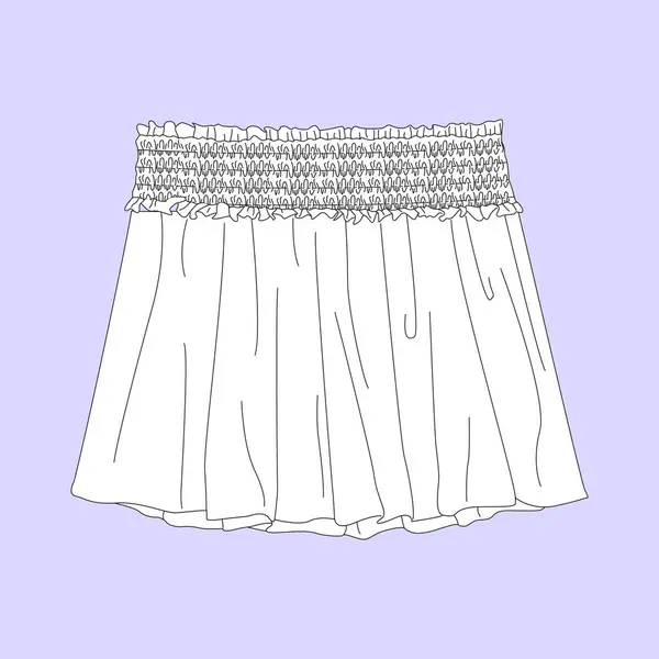 stock vector Baby Girls Short Skirt fashion flat sketch template. Technical Fashion Illustration. Smocking elastic waist effect. Layered Frills