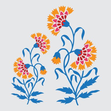 Kart ve yazdırma için mavi ve sarı renkli resimli çiçek