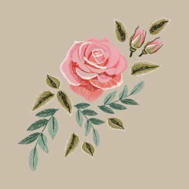 Güller ve tomurcuklar. Tasarımın için karanlık arka planda izole edilmiş. Nakış illüstrasyonu.