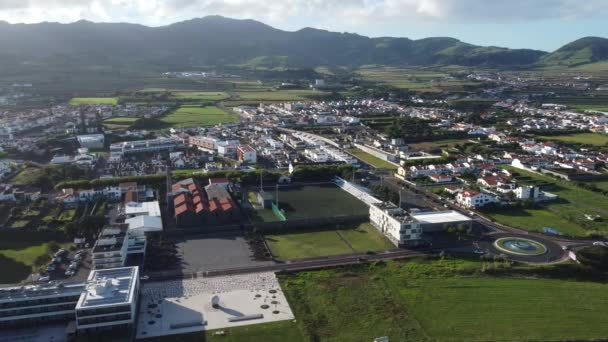 Aerial View Small Town Flight Azores Town Ribeira Grande Drone — Wideo stockowe