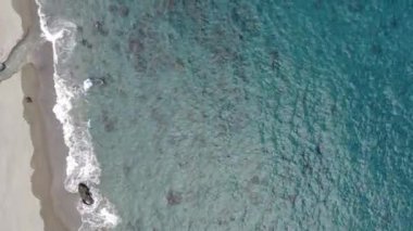 Top view of the Sao Miguel coast. Drone flight above the beach on Azores Islands