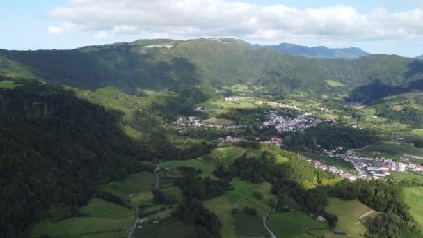 Aerial View San Miguel Island Green Fields Azores Portugal High — Stockvideo