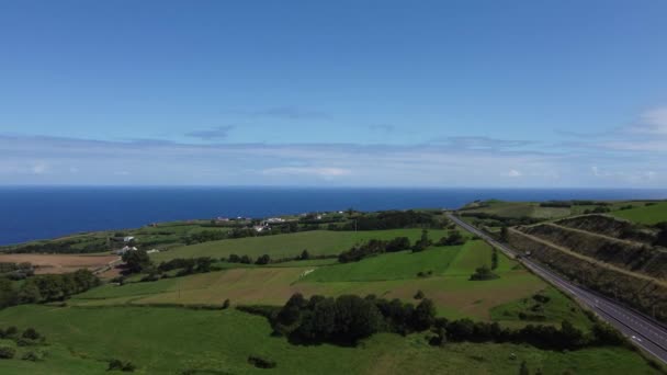Aerial View San Miguel Island Green Fields Azores Portugal High — Stock Video