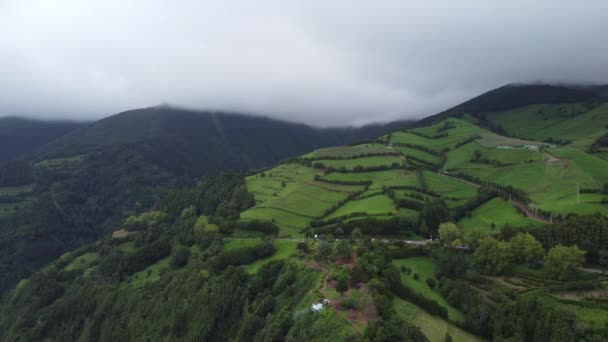 Aerial View San Miguel Island Green Fields Azores Portugal High — Vídeos de Stock