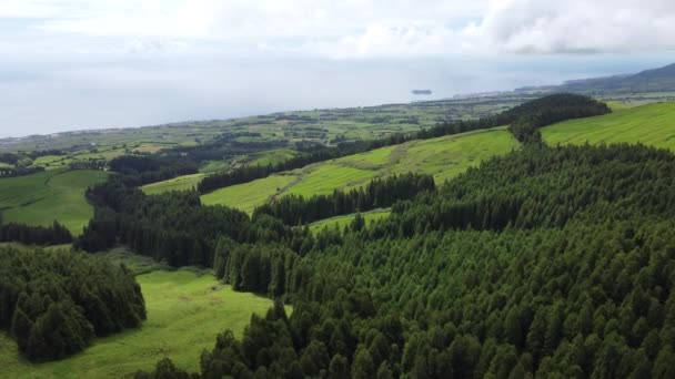 Aerial View San Miguel Island Green Fields Azores Portugal High — Stock video
