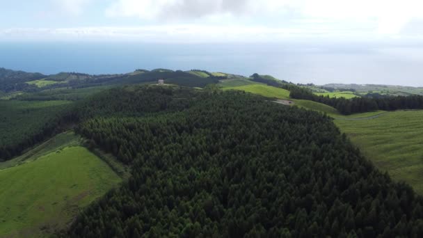 Aerial View San Miguel Island Green Fields Azores Portugal High — Vídeo de stock