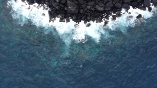 Top View Rocky Shore Lighthouse Farol Ponta Arnel Waves Crashing — Vídeo de Stock
