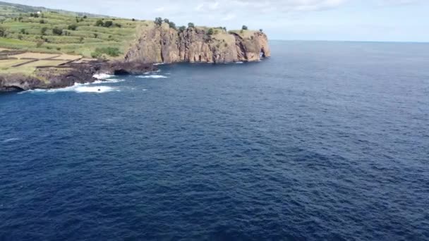 Natural Coastline Azores Islands Lava Rocks Formation Rocky Mountain Landscape — Video