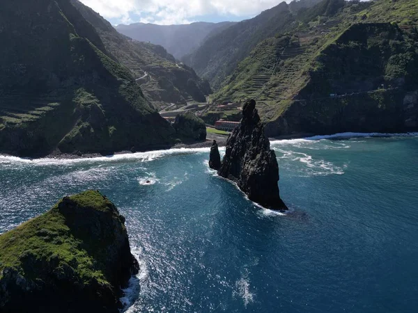 Прекрасний Вид Ільхеус Рібейра Янела Океані Повітряний Дрон Острів Мадейра — стокове фото