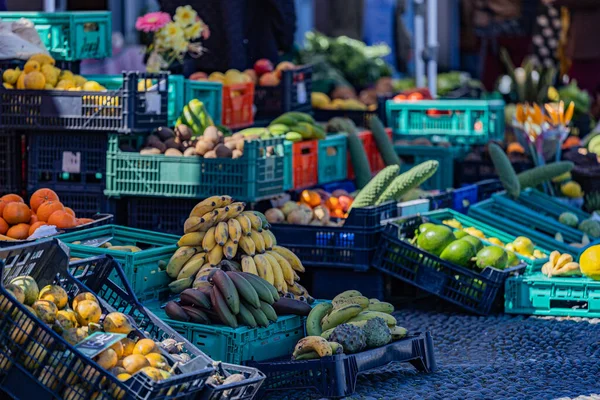 Świeże Zdrowe Lokalne Owoce Warzywa Rynku Santana Madera Portugalia — Zdjęcie stockowe