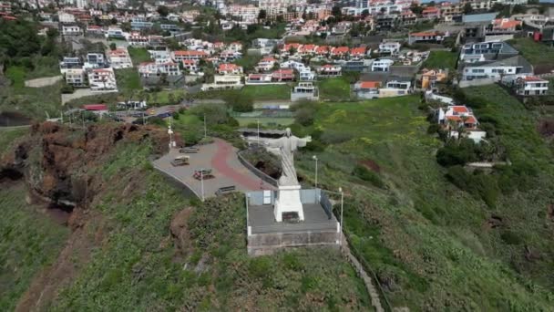Estátua Jesus Cristo Garajau Funchal Drone View Madeira — Vídeo de Stock