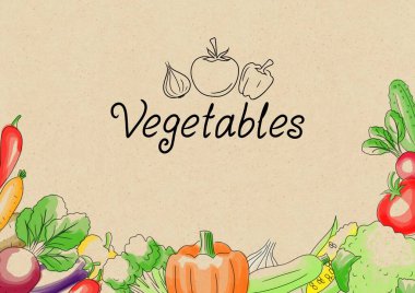 Kahverengi el işi kağıdındaki sebze çizimi. 