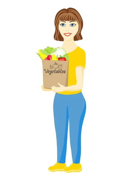 Kobieta Trzyma Papierową Torbę Warzywami — Zdjęcie stockowe