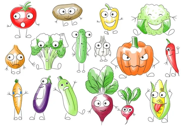 Egy Szett Emoji Zöldség Vázlat — Stock Fotó