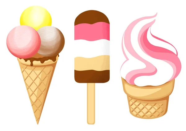 Three Portion Ice Cream White Background — Stock Photo, Image