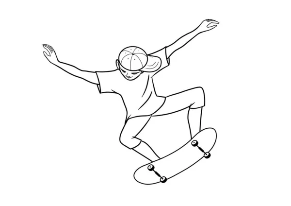 Linka Monochromatické Ilustrace Mladého Sportovního Muže Skočil Skateboard — Stock fotografie