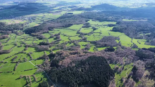 Drone Foptags Pięknym Krajobrazem Niemieckich Gór Wzgórz Rhhoen — Zdjęcie stockowe