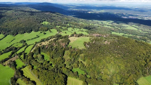 Drohnenaufnahmen Wunderschöner Landschaften Deutscher Berge Und Hügel Der Rhône — Stockfoto