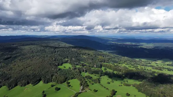 Images Drones Magnifiques Paysages Montagnes Collines Allemandes Dans Rhoen — Photo