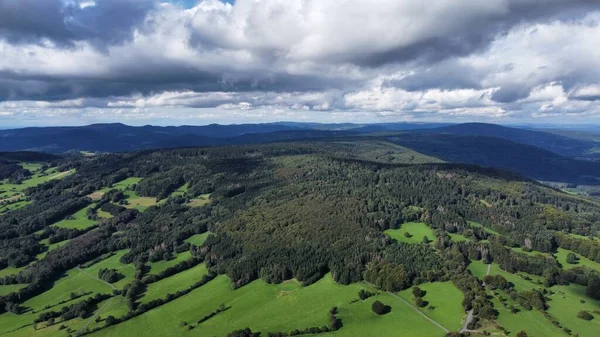 Drón Felvételek Gyönyörű Landsacpe Német Hegyek Dombok Roden — Stock Fotó