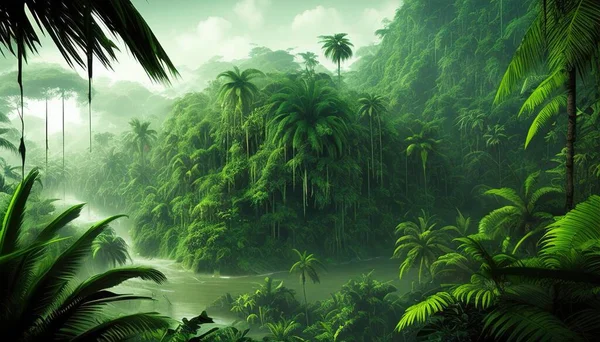 jungle with trees color illustration