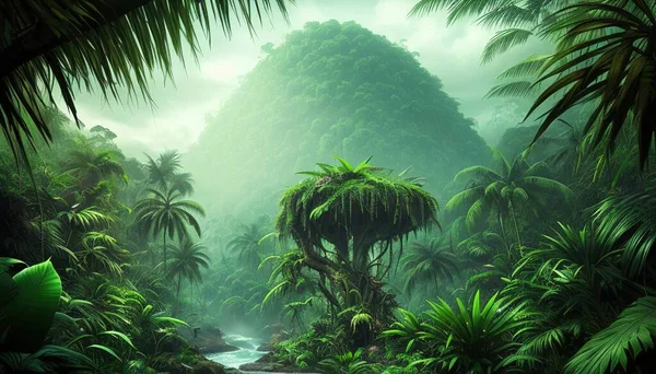jungle with trees color illustration