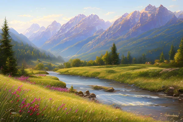 landscape in the mountains color art