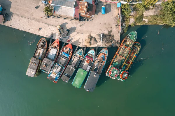 stock image Aerial Top View of the ship docked at Batang Arau Padang, West Sumatra