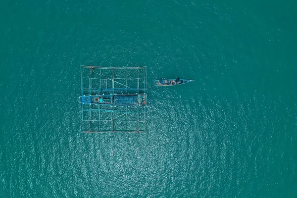 Aerial View Fishermen Looking Fish Middle Sea — Foto de Stock