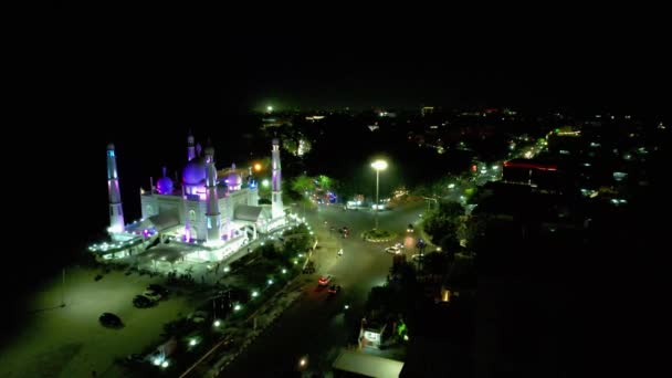 Flygfoto Natten Hakim Moskén Nära Kusten Padang City West Sumatra — Stockvideo