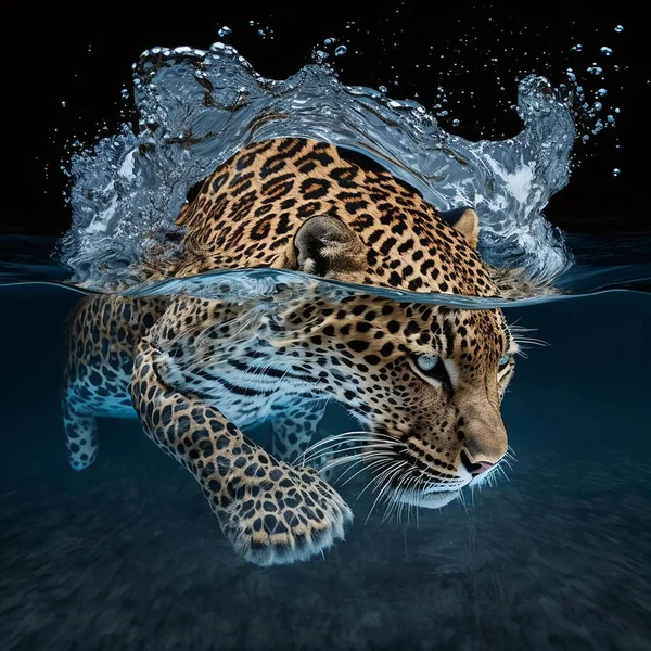 Tiger swimming submerged in a river swimming splashing the water of the dip, generative AI. High quality photo