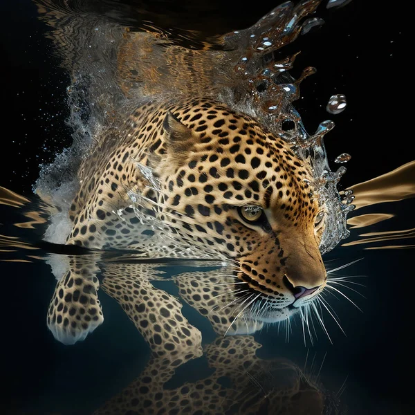 Tiger swimming submerged in a river swimming splashing the water of the dip, generative AI. High quality photo