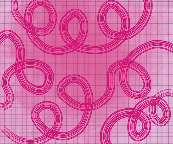 horizontal illustration. abstract pink lines, similar to a telephone wire, on a delicate pink background, similar to a checkered notepad