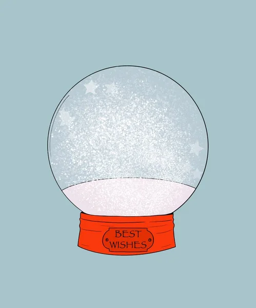 vertical illustration. festive Christmas Snow Globe with snowflakes inside and the inscription 