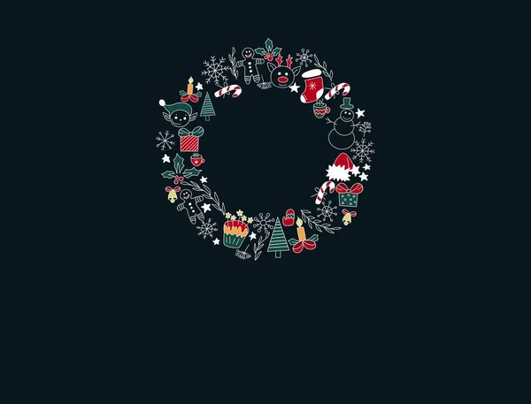 Illustration Horizontale Une Couronne Noël Festive Composée Symboles Noël Multicolores — Photo