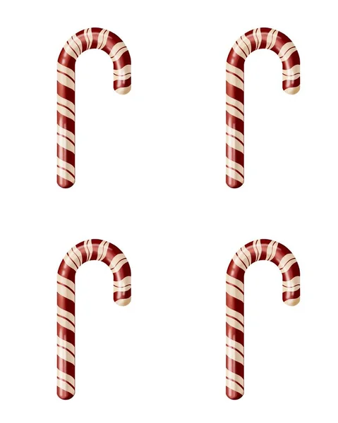 Függőleges Illusztráció Realisztikus Aranyos Karácsonyi Piros Fehér Csíkos Cukornád Fehér — Stock Fotó
