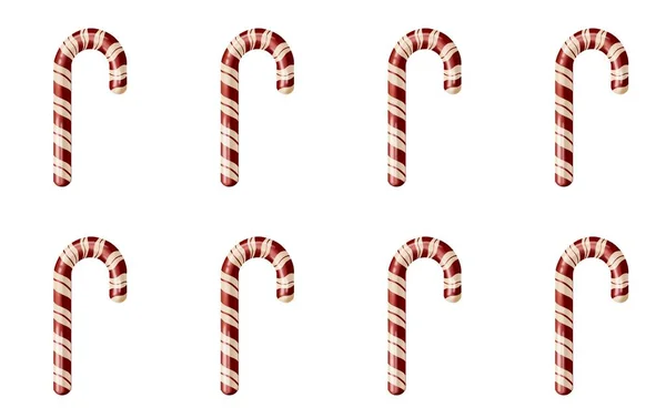 横のイラスト 白を基調とした赤と白の縞模様のサトウキビからのクリスマスの装飾 おいしいキャラメル缶のコレクション 冬の休日の食べ物 幸せな新年 メリークリスマス 冬休みクリスマスの概念 — ストック写真