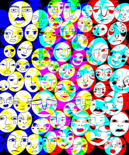 vertical illustration, abstraction. a large number of minimalistic human heads with different facial expressions and emotions. different faces, individuality concept, 3d effect