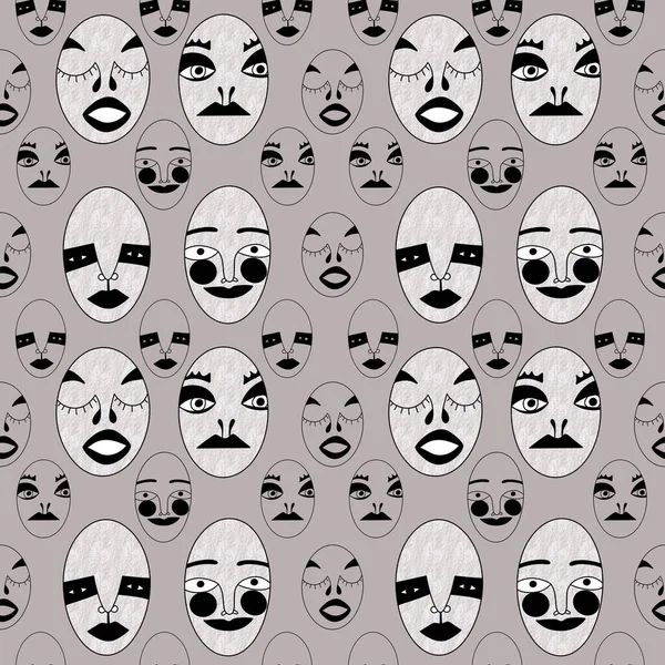 Square Illustration Seamless Pattern Large Number Strange Unreal Faces Different — Stock Photo, Image
