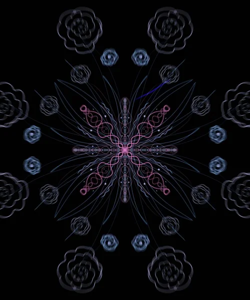 Soyutlama, dikey illüstrasyon. parlak soyut arka plan, parlak mavi, mor ve pembe neon çiçekler hareket ve bulanık arkaplan etkisi. ultraviyole çiçekler, uzay bitkileri, olağandışı gerçek dışı bitkiler