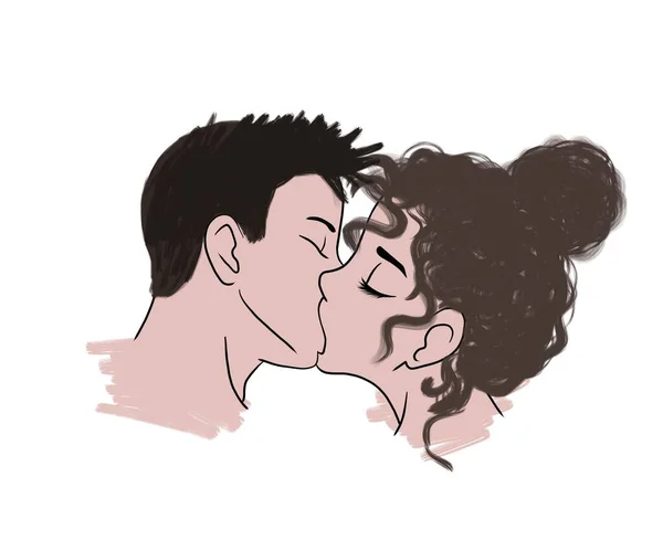 Yatay Çizim Genç Bir Adamın Nazik Romantik Öpücüğü Beyaz Bir — Stok fotoğraf