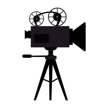 Cinema time flat concept background. retro camera vector illustration