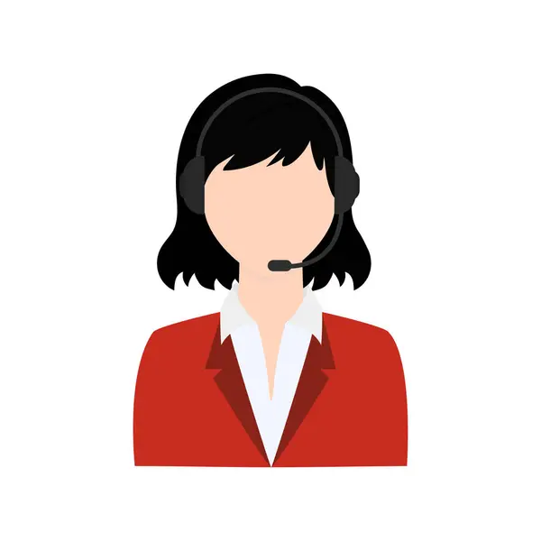 Call Center Employee Woman Operator Speaks Headphones Microphone Vector Online — Διανυσματικό Αρχείο