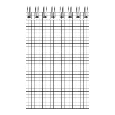 Realistic lined notebooks. Blank notebooks with a grid for homework and exercises. Vector sheets of paper with squares for a memo. Notepad or notepad with binder. Vector notepad or diary with square paper page template