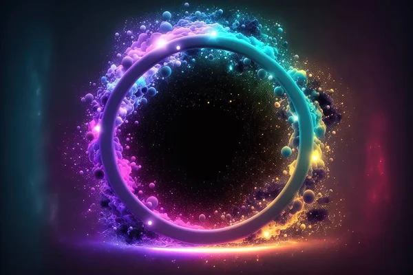 abstract background with glowing stars and circles.