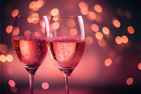 champagne glasses and sparkling wine on blurred background