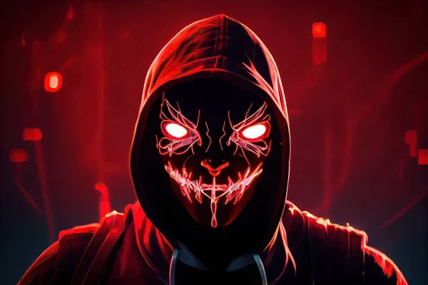 hacker with skull and mask on dark background