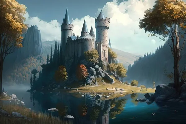 fantasy landscape with a castle and trees