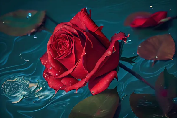 beautiful red rose with water