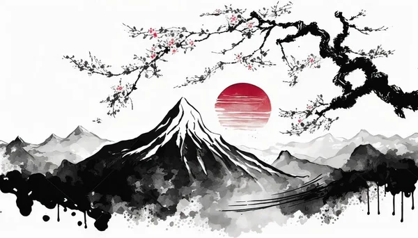 vector illustration of japanese landscape of fuji